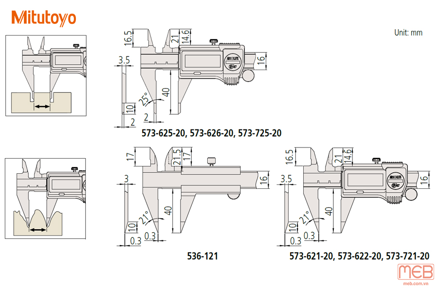 Thước cặp điện tử ABSOLUTE dạng đầu nhọn series 573 Mitutoyo